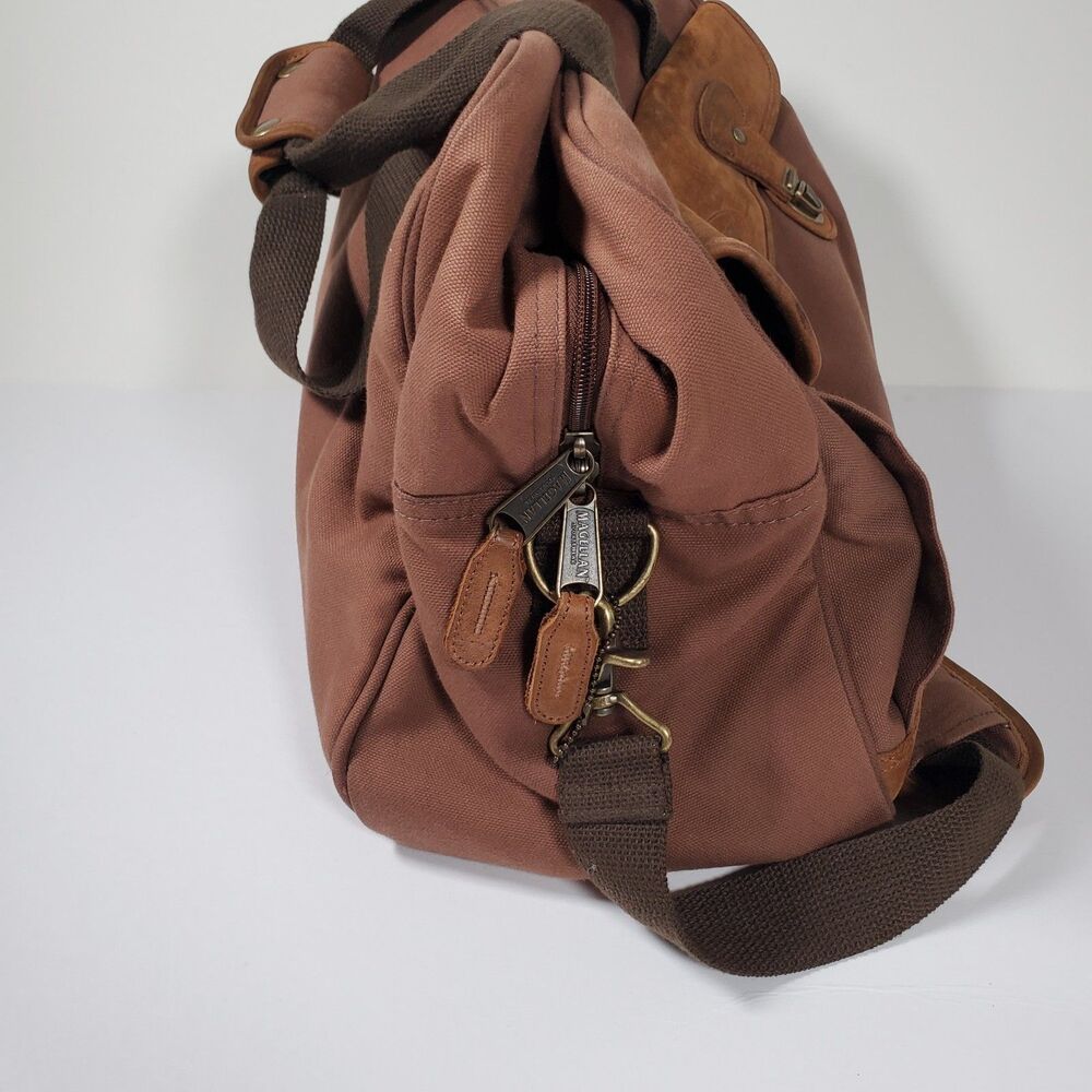 Vtg Magellan Vintage Duffle Bag Large Brown Rust Red Canvas Leather Trim Rugged - Picture 2 of 15